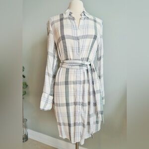 DYNAMITE Plaid Shirt Dress with Belt 100% rayon NWOT